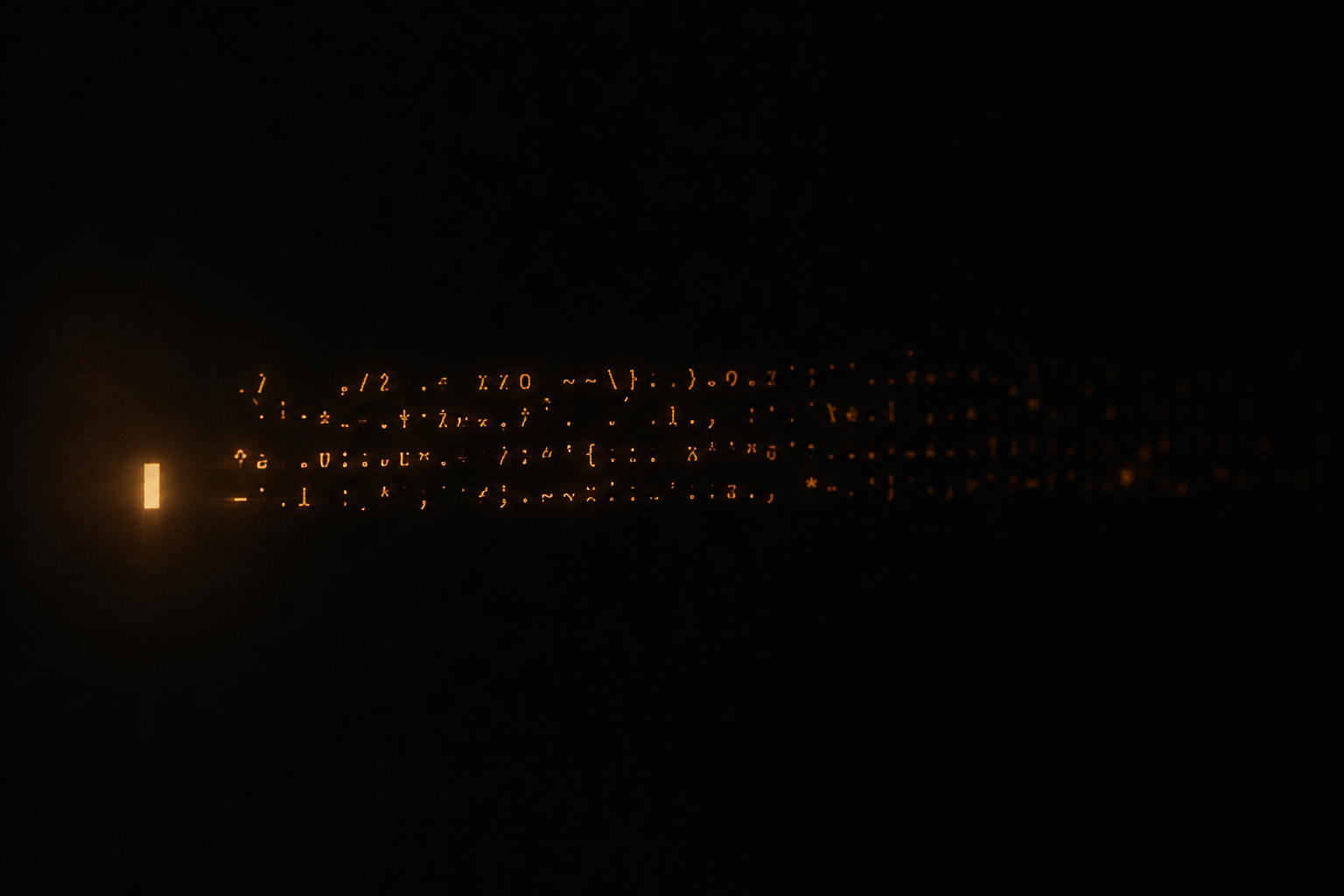 Amber characters appearing on a dark screen — first contact