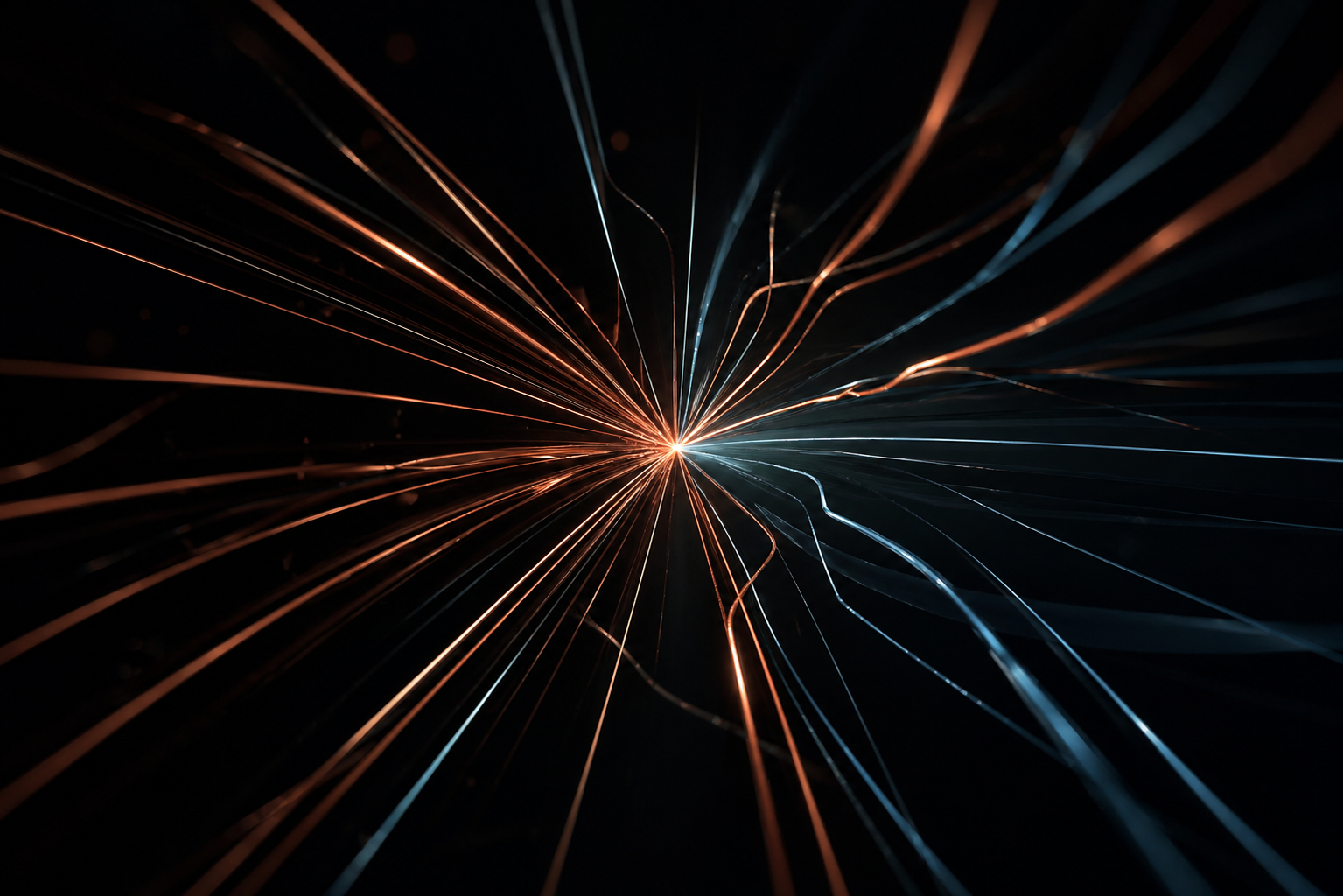 Abstract visualization of converging lines meeting at a critical juncture